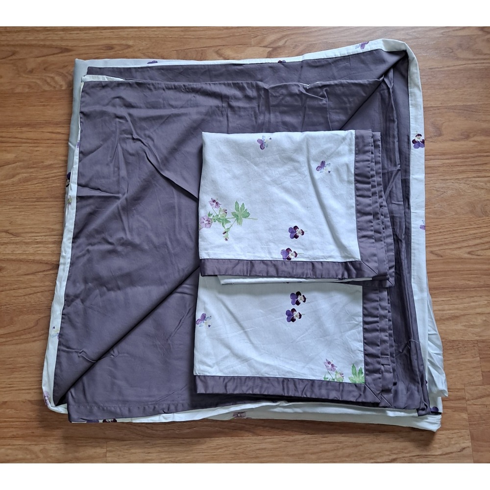 YVES DELORME  PANSY FLOWER QUEEN DUVET COVER 2 KING SIZE SHAMS 3pcs